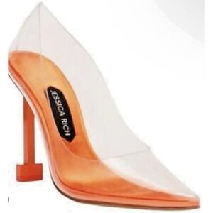 Jessica Rich Women Size 39 So Fancy Orange Pointed Toe Clear Sandal Pumps